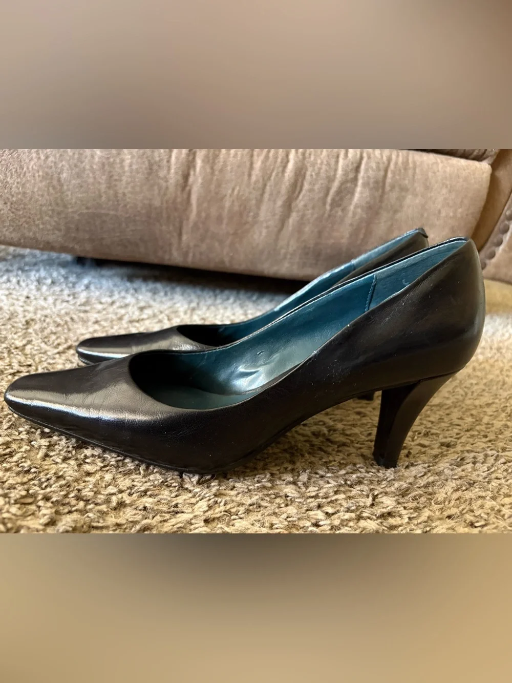 Bill Blass Black Leather Square-Toe Pumps